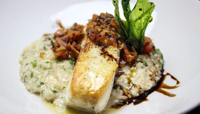 Pan-Seared Halibut With Avocado Risotto