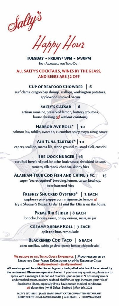 Happy Hour Menu. Please call for updated menu.