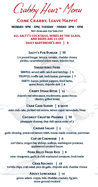 Happy Hour Menu. Please call for updated menu.