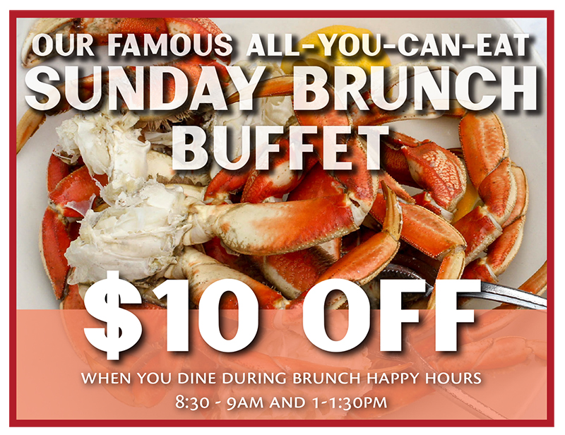 Happy Hour Sunday Brunch Pricing. $10 off. Happy Hour Sunday Brunch Pricing. $10 off.